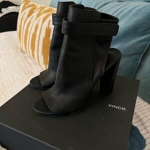 Vince Brigham Black Leather Heel Boots Women’s Size 10